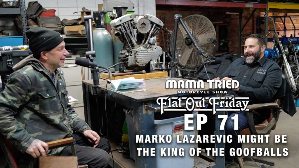 Marko Lazarovich and Jerememy Praach discussing motorcycles