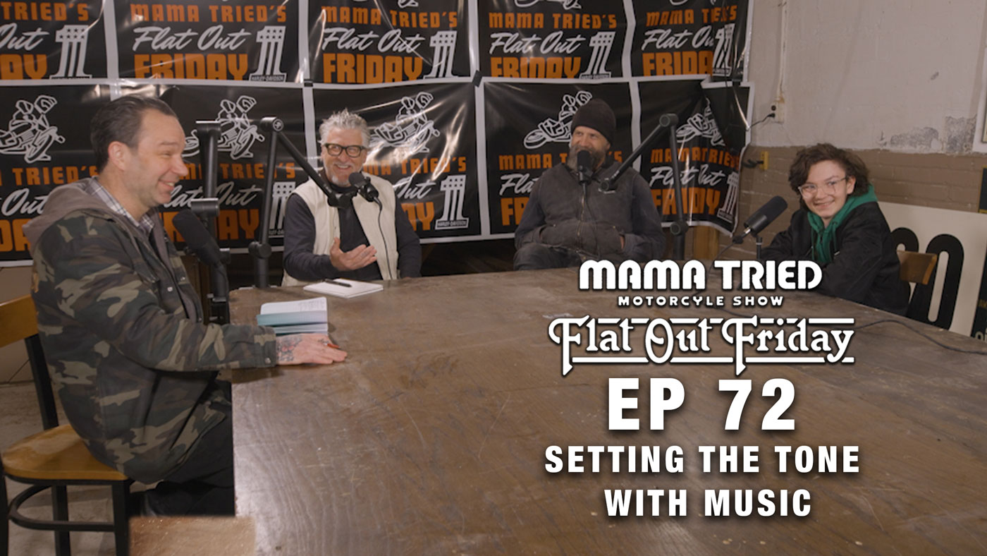 the Mama Tried podcast team sitting at the recording table